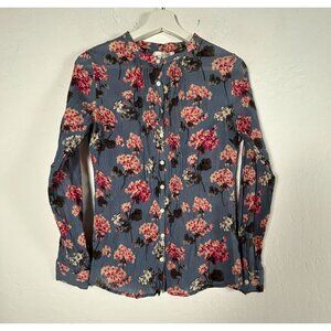 Boden Womens Floral Textured Long Sleeve Button-Up Shirt Blouse Top Size 6 Blue
